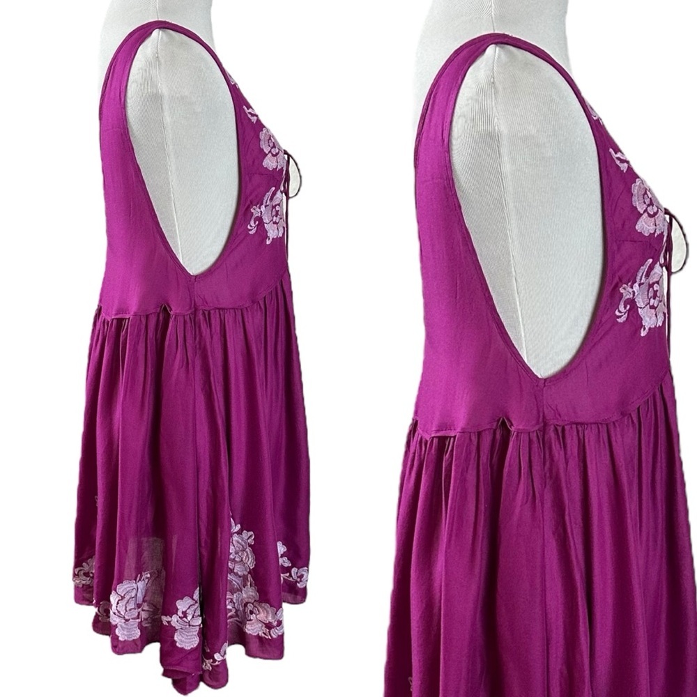 Free People Bohemian Embroidered Aida Mini Slip Dress Purple Small Summer NWT - Picture 7 of 15